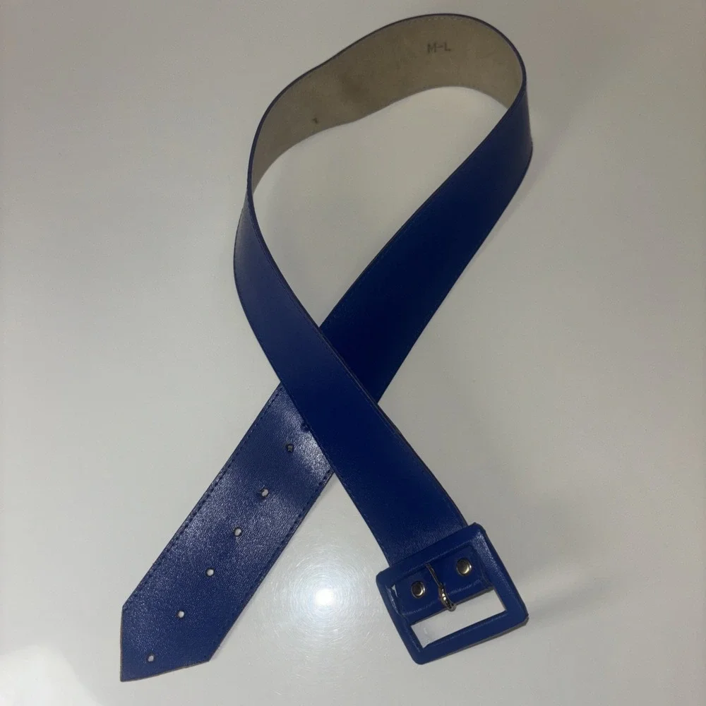 Royal Blue Wide Waist Belt Faux Leather Rectangular Buckle Statement Size M L